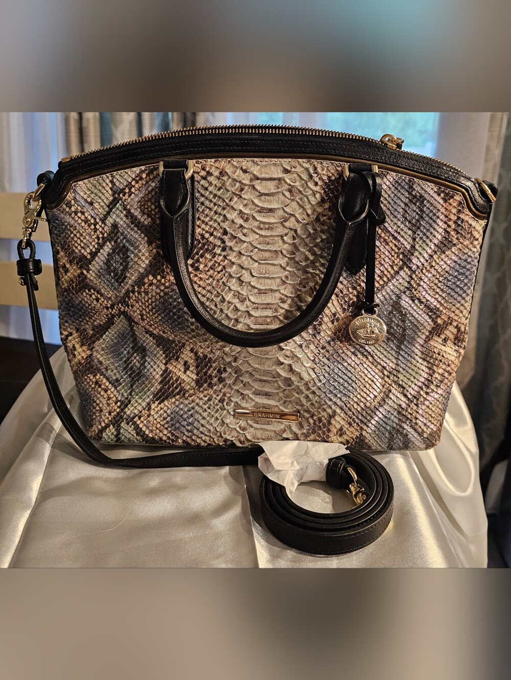Rare NWT Brahmin Sample Medium Duxbury Satchel Iridescent Haven Roxanne Leather